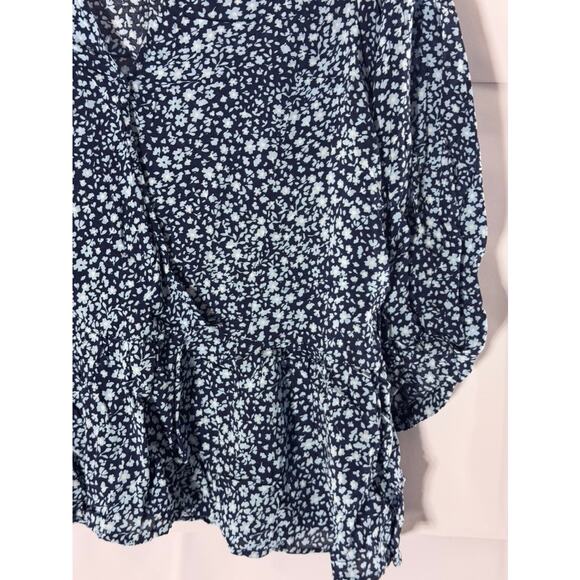 JIMMY KEY Women's Blue Floral V-Neck Surplice Ruffle 3/4 Sleeve Top SZ L - Picture 5 of 8